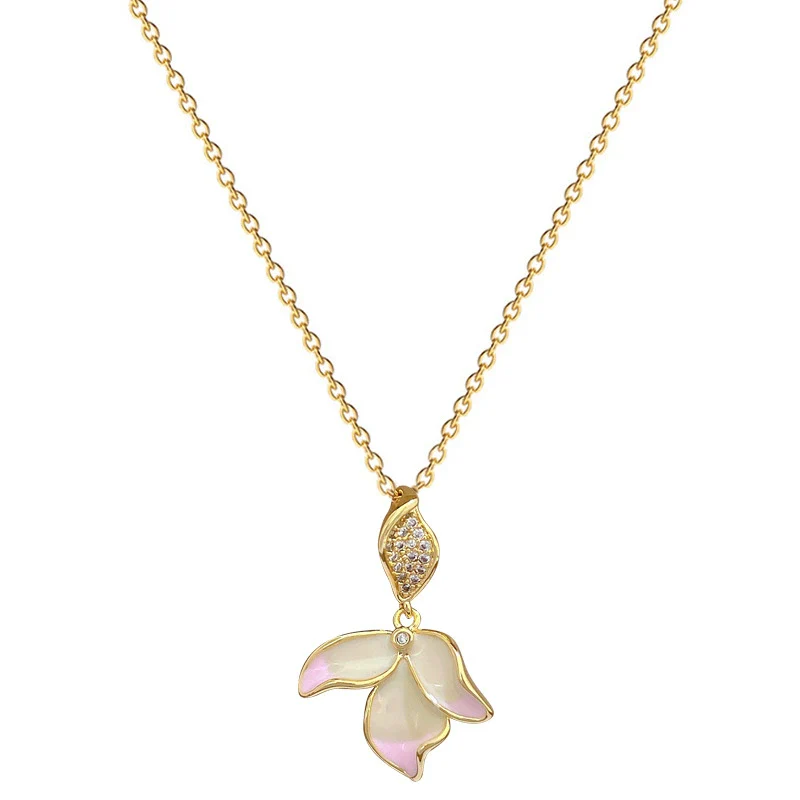 Wholesale Titanium Steel And Copper Geometric Pendant Women's Allmatch Clavicle Necklace With Zircon And Drop Oil Flower Design - Image 5
