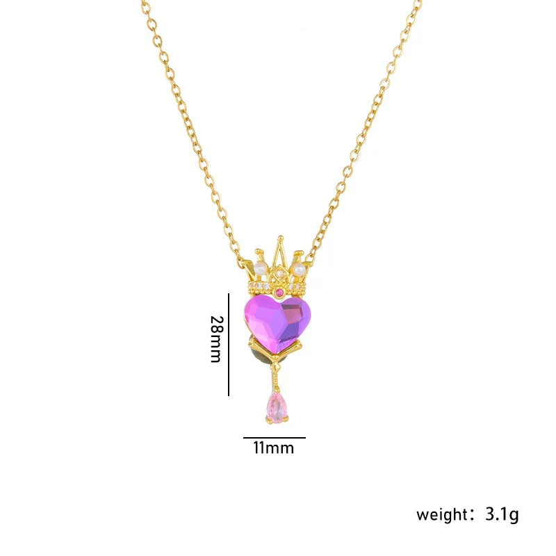 Wholesale Titanium Steel And Copper Ochain Clavicle Necklace With Mixed Gem Inlay Crown And Heart Pattern For Women Light Luxury Style Electroplating Process - Image 10