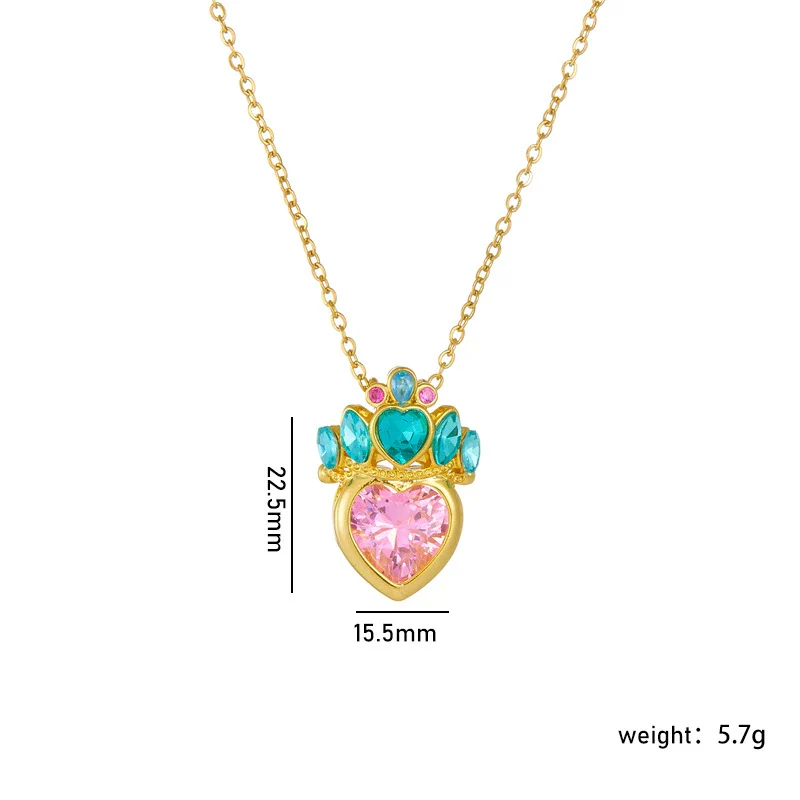 Wholesale Titanium Steel And Copper Ochain Clavicle Necklace With Mixed Gem Inlay Crown And Heart Pattern For Women Light Luxury Style Electroplating Process - Image 11