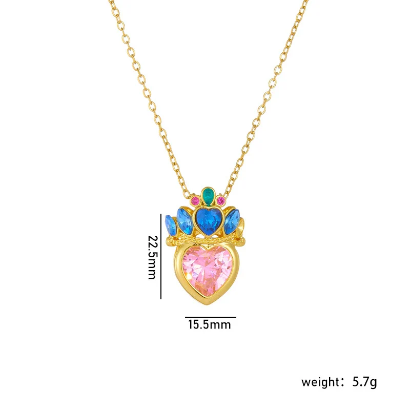 Wholesale Titanium Steel And Copper Ochain Clavicle Necklace With Mixed Gem Inlay Crown And Heart Pattern For Women Light Luxury Style Electroplating Process - Image 12