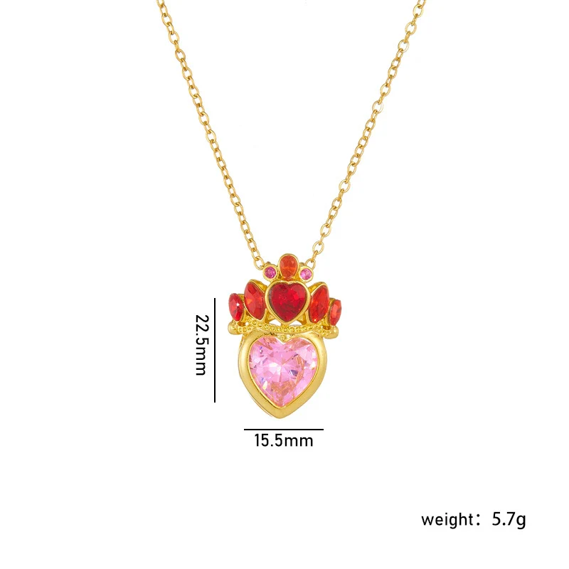 Wholesale Titanium Steel And Copper Ochain Clavicle Necklace With Mixed Gem Inlay Crown And Heart Pattern For Women Light Luxury Style Electroplating Process - Image 5