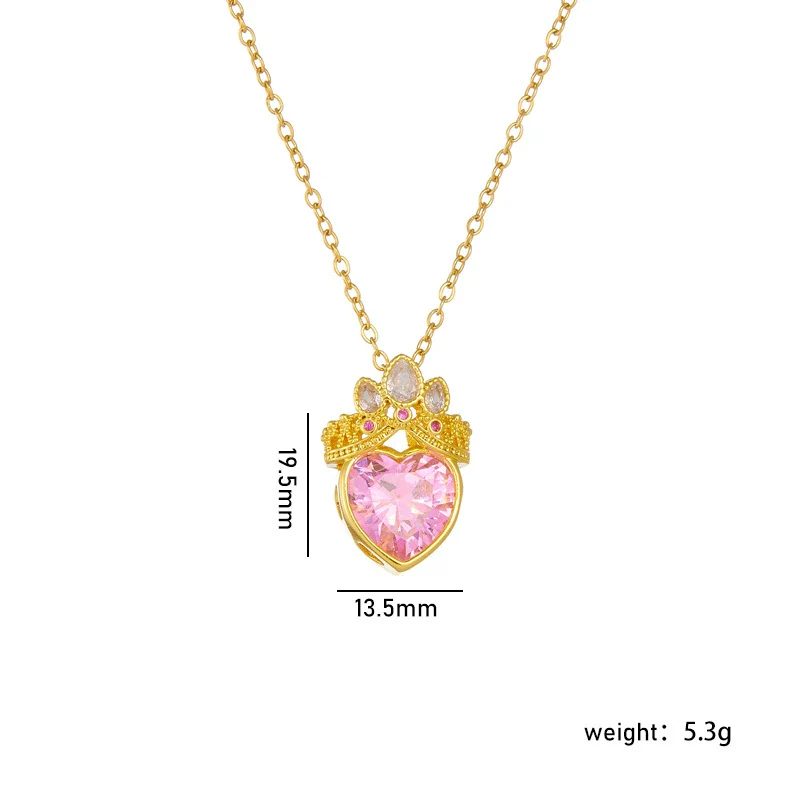 Wholesale Titanium Steel And Copper Ochain Clavicle Necklace With Mixed Gem Inlay Crown And Heart Pattern For Women Light Luxury Style Electroplating Process - Image 7