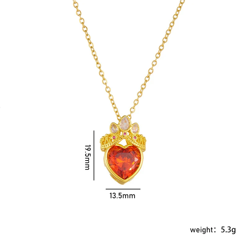 Wholesale Titanium Steel And Copper Ochain Clavicle Necklace With Mixed Gem Inlay Crown And Heart Pattern For Women Light Luxury Style Electroplating Process - Image 9
