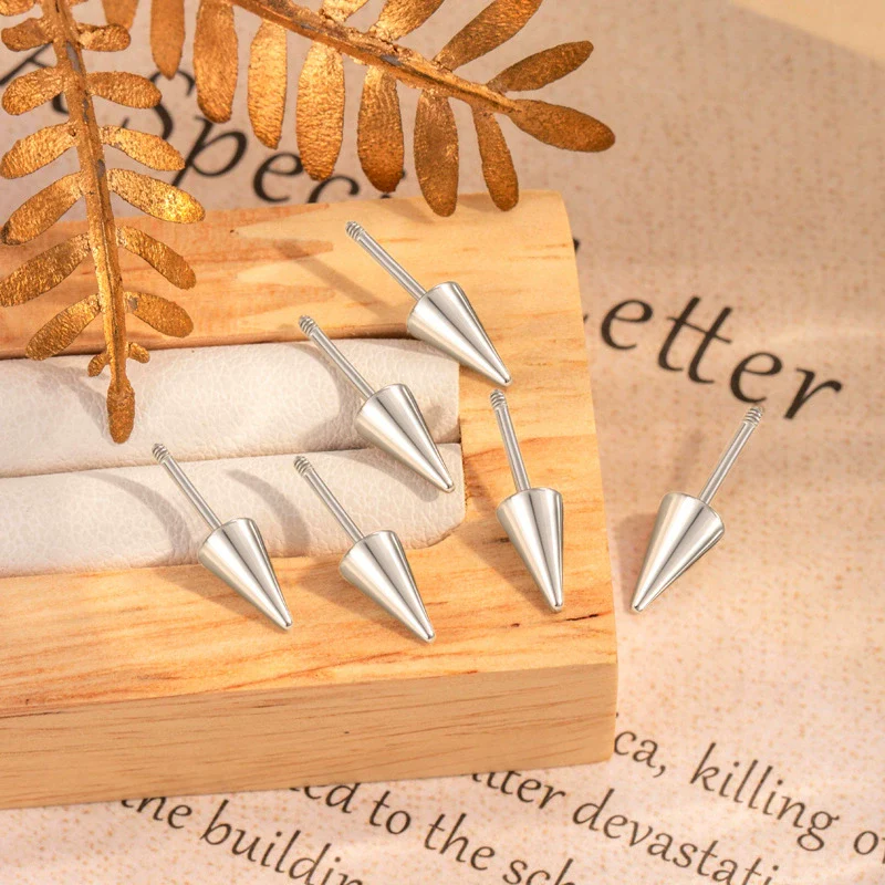 Wholesale Titanium Steel And Stainless Steel Ear Screw Rod With Pointed Cone Ear Plug And Spiral Ear Needle Accessories