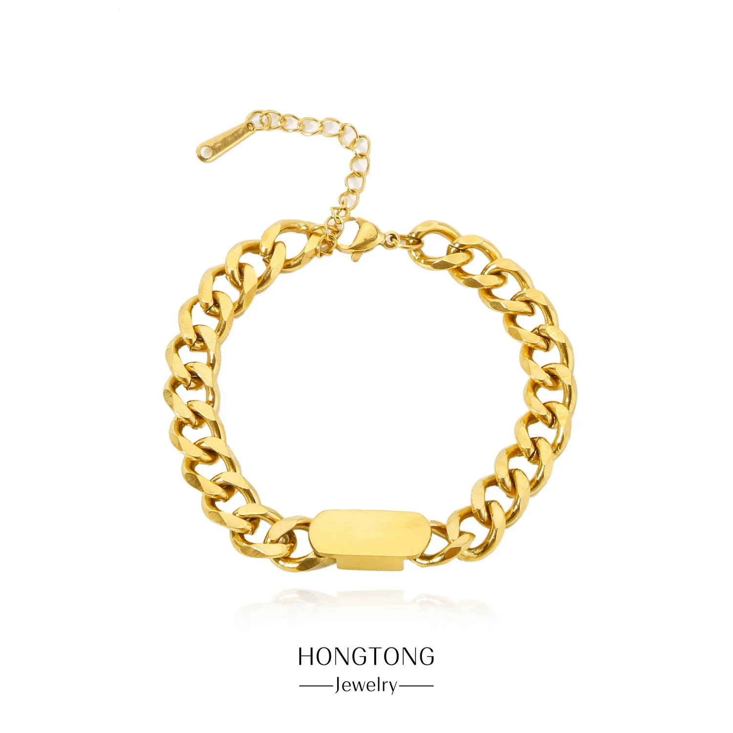 Wholesale Titanium Steel And Stainless Steel Geometric Style Electroplated Heavy Industry Thick Chain Bracelet For Women And Unisex
