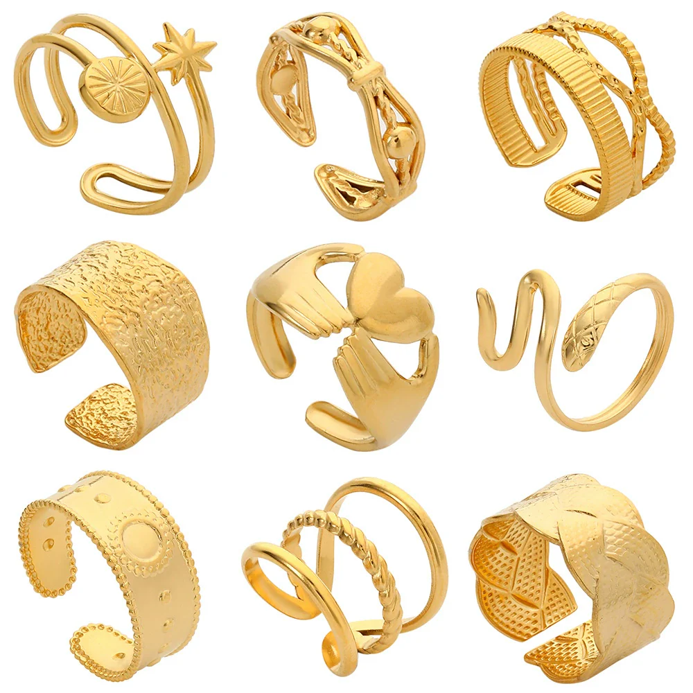 Wholesale Titanium Steel And Stainless Steel Opening Ring Geometric Style Electroplated For Women And Couples
