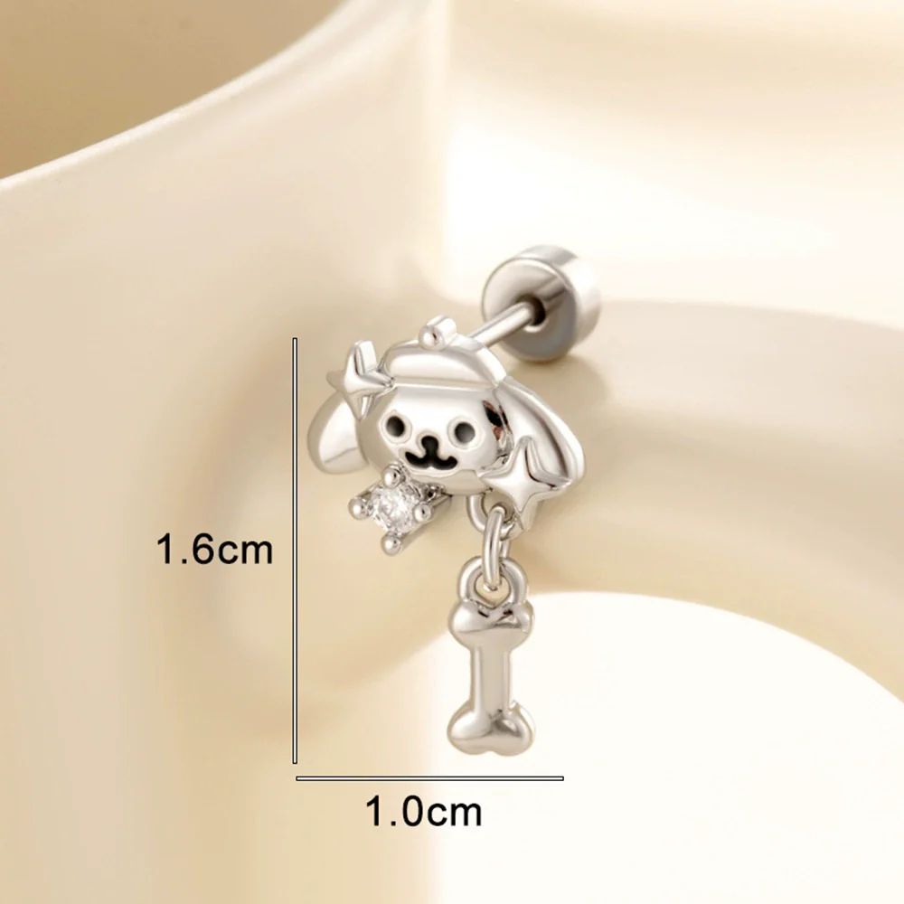 Wholesale Titanium Steel Animals Puppy Bone Style Women's Ear Nails With Electroplating - Image 2