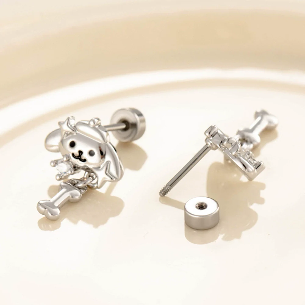 Wholesale Titanium Steel Animals Puppy Bone Style Women's Ear Nails With Electroplating - Image 3