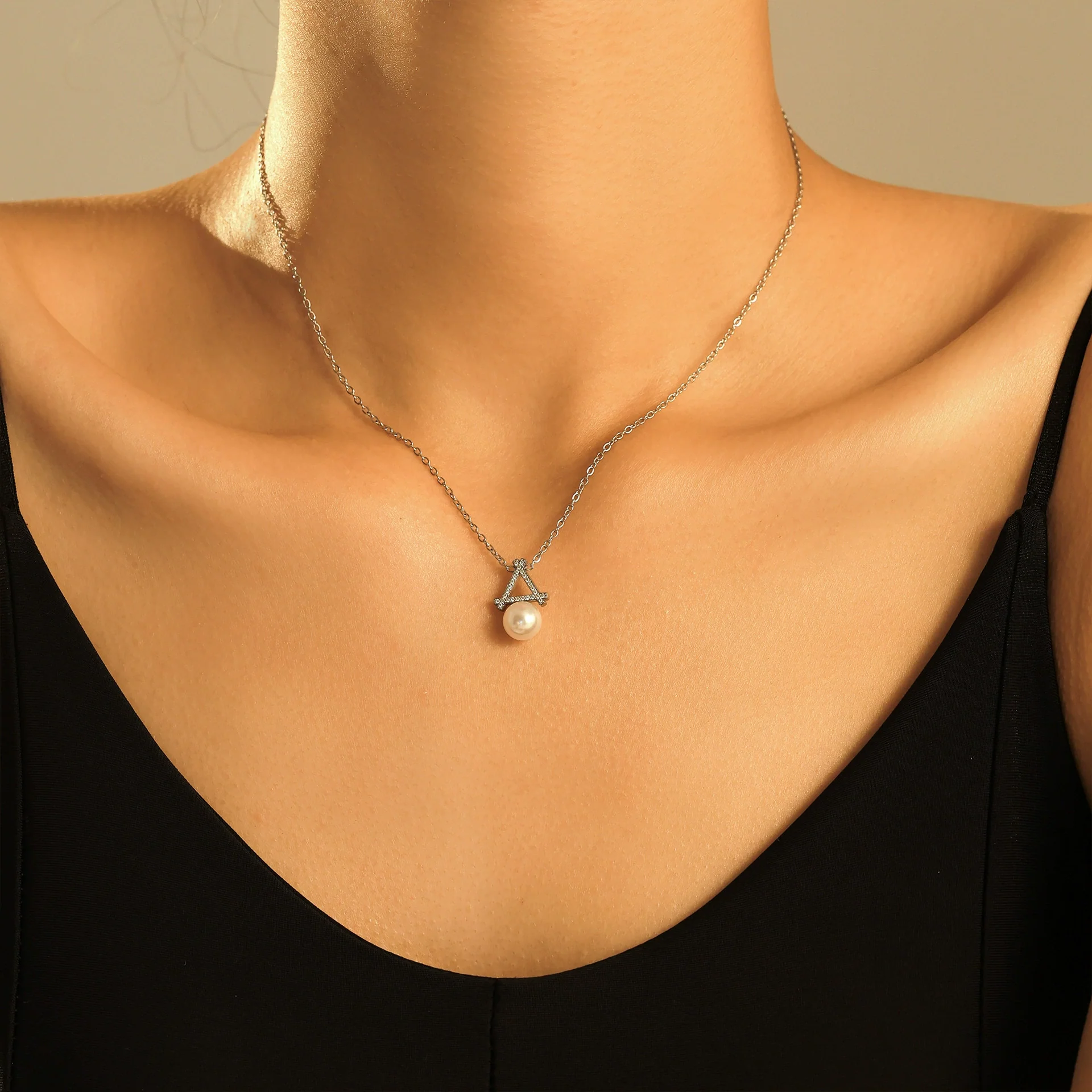 Wholesale Titanium Steel Bead Pendant Necklace With Geometric Pattern And Electroplating For Women - Image 2