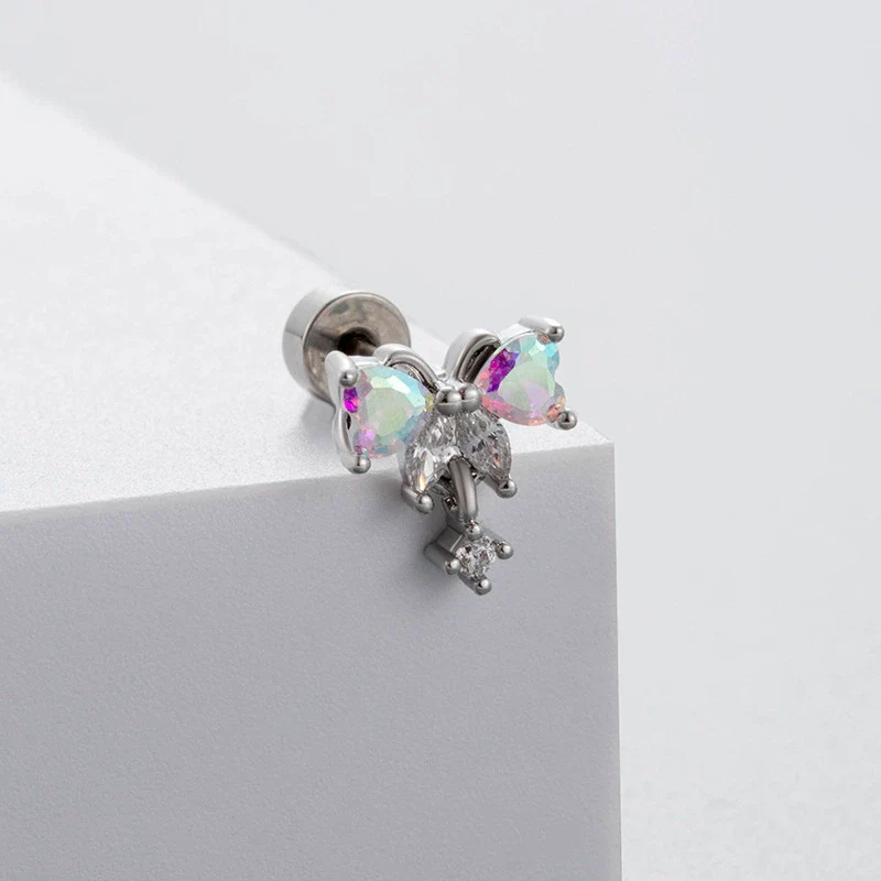 Wholesale Titanium Steel Bow Zirconia Fairy Style Women's Earrings - Image 3