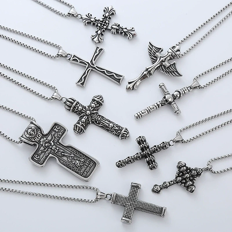 Wholesale Titanium Steel Cross Pendant Necklace Geometric Punk Hiphop Style With Polishing - Image 5