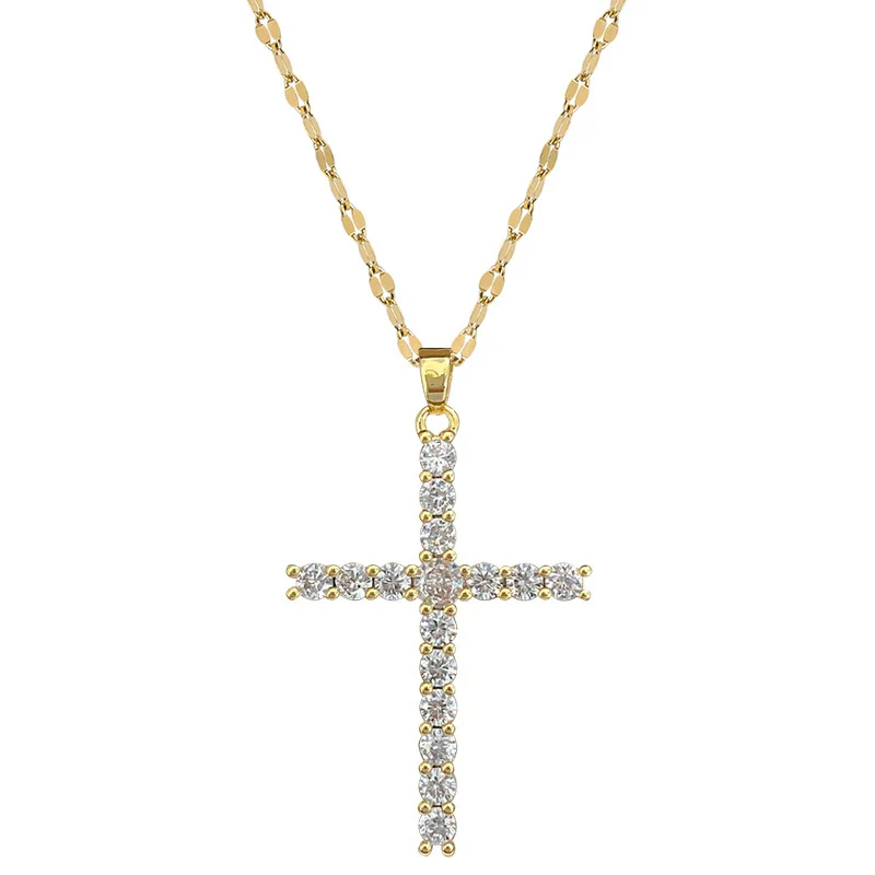 Wholesale Titanium Steel Cross Zircon Copper Microinlay Real Gold Electroplated Geometric Clavicle Chain Necklace - Image 5
