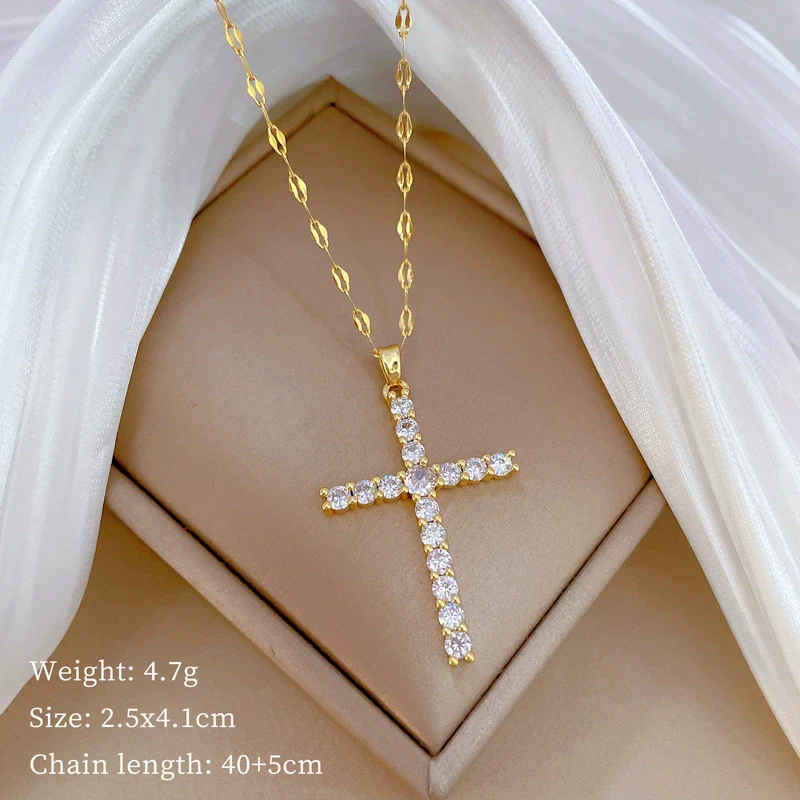 Wholesale Titanium Steel Cross Zircon Copper Microinlay Real Gold Electroplated Geometric Clavicle Chain Necklace - Image 6