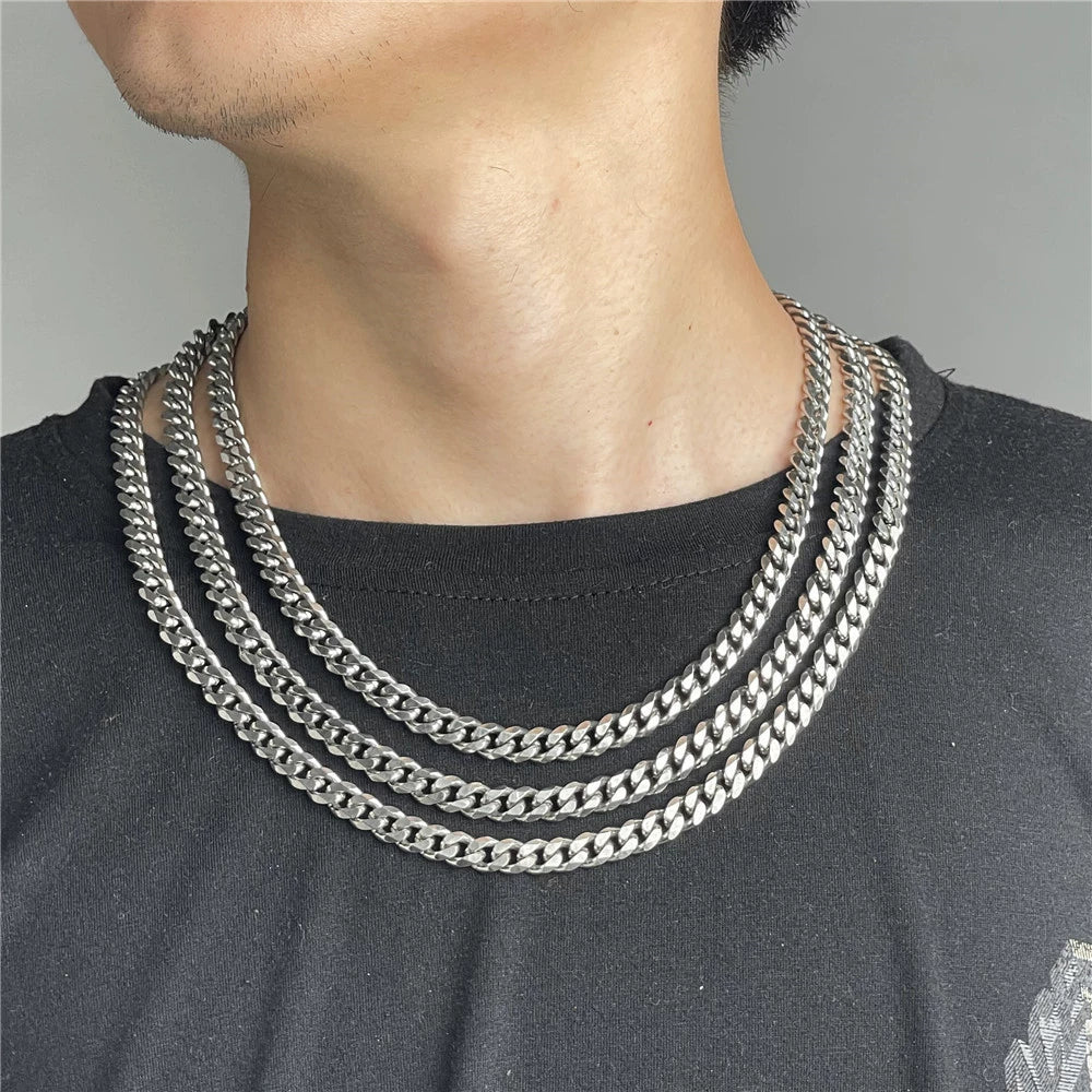 Wholesale Titanium Steel Cuban Chain Necklace For Men Geometric Drop Shape Polished Hiphop Street Style Accessories - Image 2