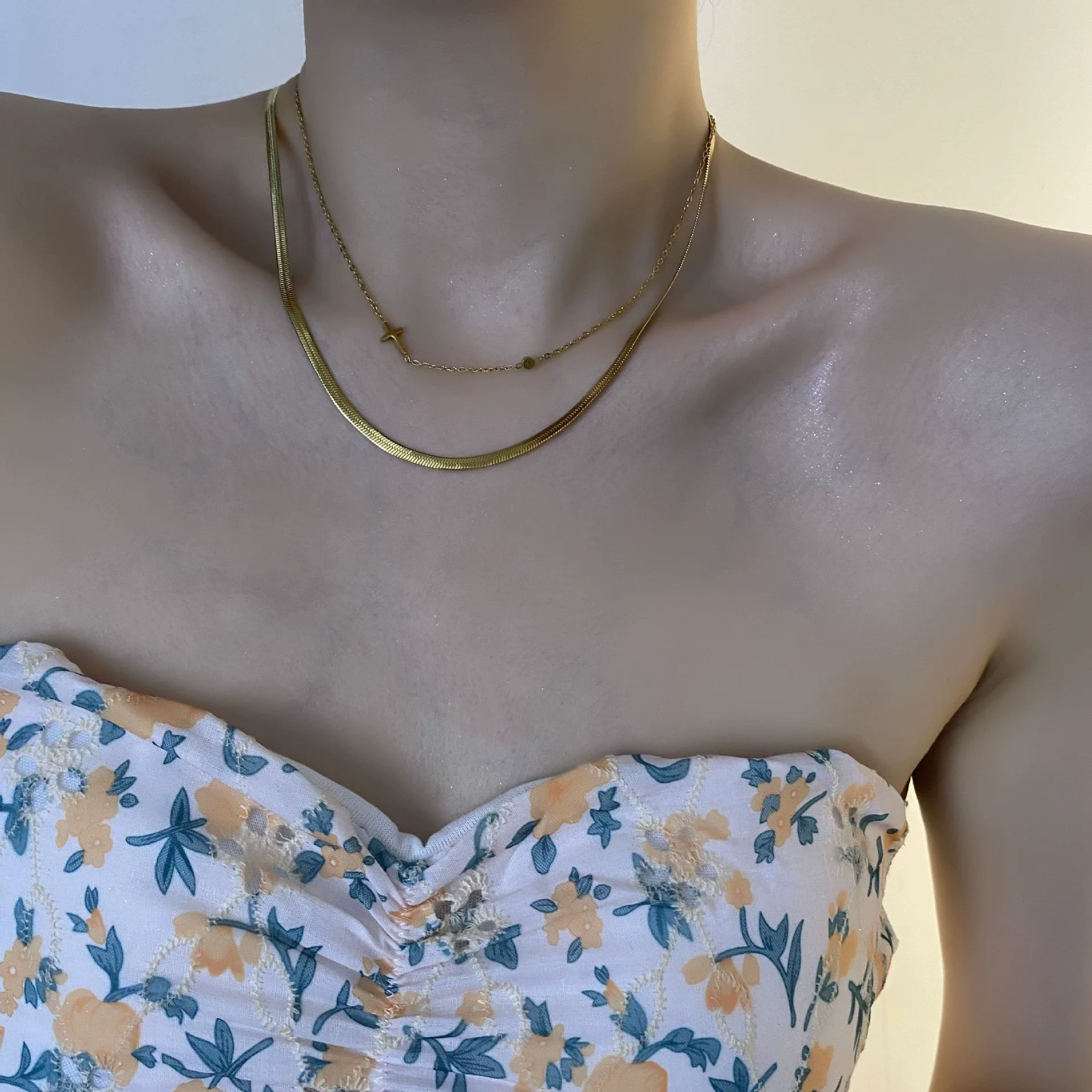 Wholesale Titanium Steel Double Layer Simple Cold Style Clavicle Chain With Geometric Cross And Zircon For Women - Image 2