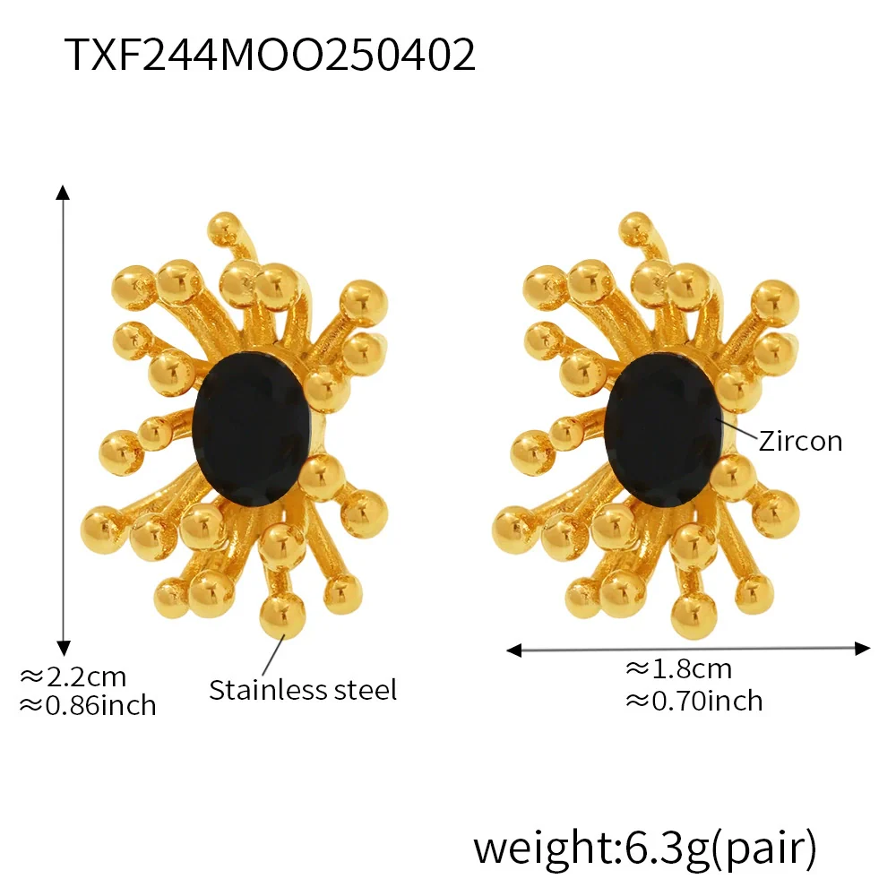 Wholesale Titanium Steel Electroplated Ferris Wheel Flower Stamen Inlaid Zircon Unisex Jewelry Set With Earrings And Rings - Image 10