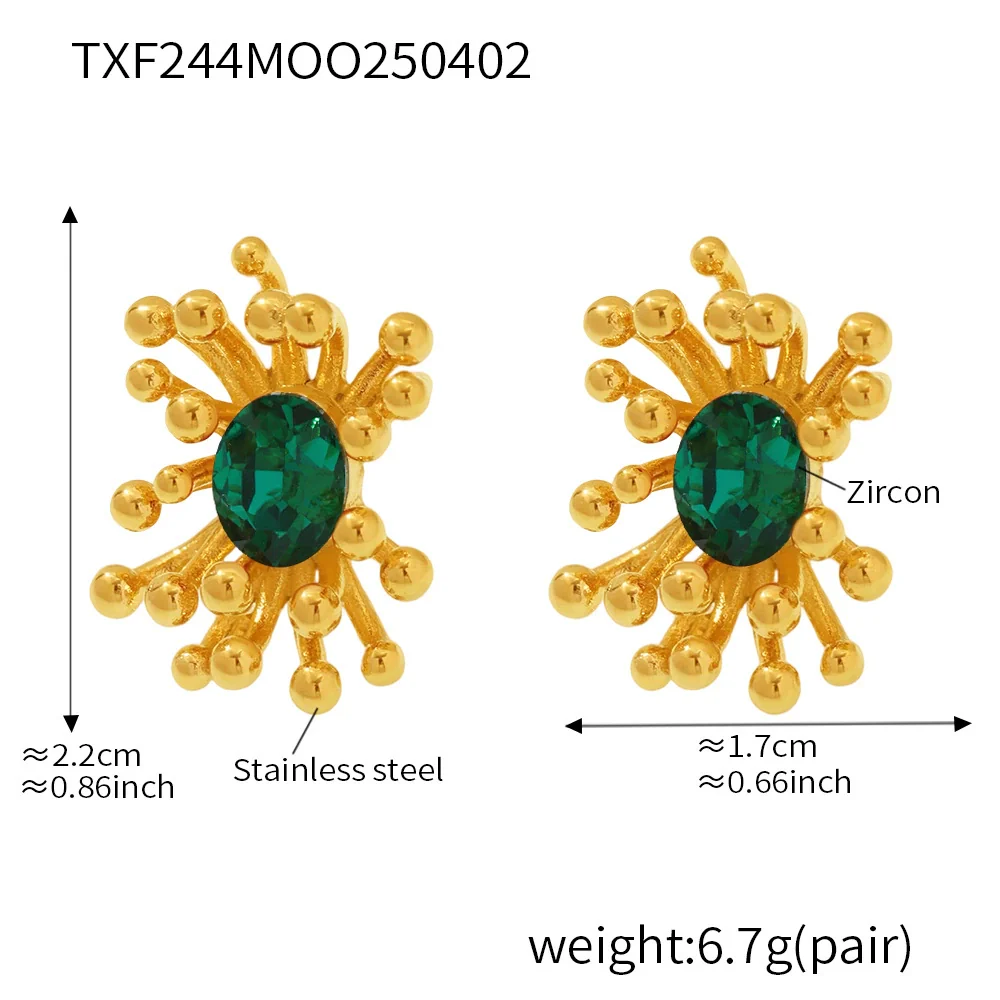 Wholesale Titanium Steel Electroplated Ferris Wheel Flower Stamen Inlaid Zircon Unisex Jewelry Set With Earrings And Rings - Image 11