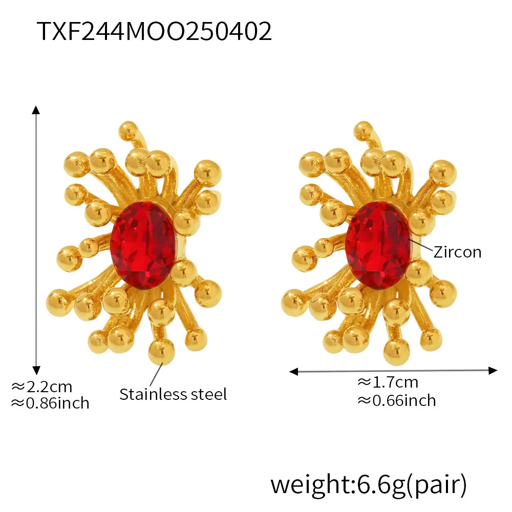 Wholesale Titanium Steel Electroplated Ferris Wheel Flower Stamen Inlaid Zircon Unisex Jewelry Set With Earrings And Rings - Image 12