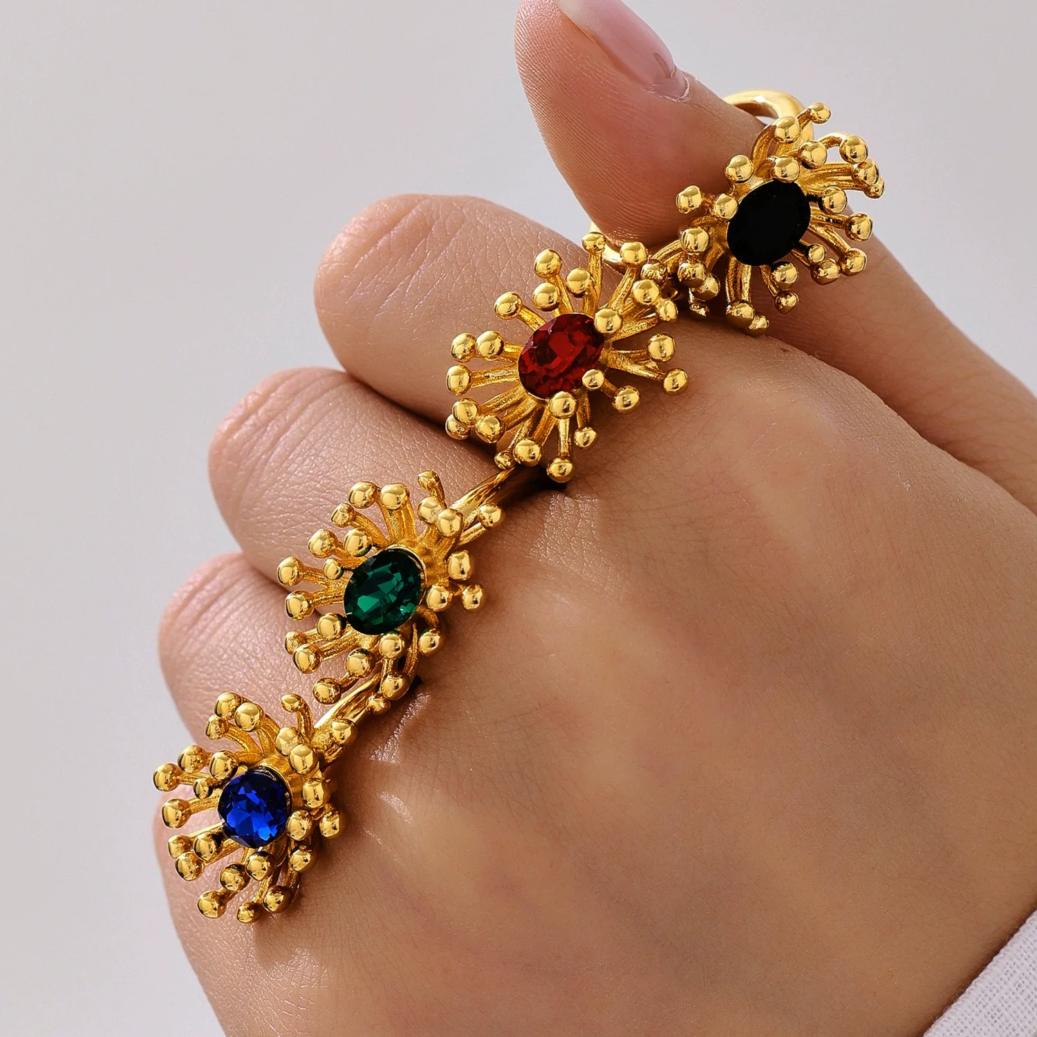 Wholesale Titanium Steel Electroplated Ferris Wheel Flower Stamen Inlaid Zircon Unisex Jewelry Set With Earrings And Rings - Image 3