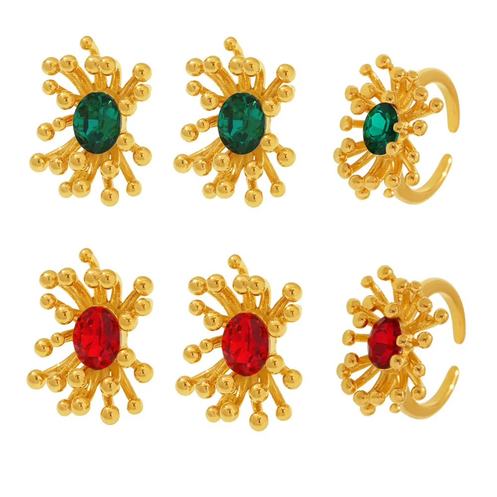 Wholesale Titanium Steel Electroplated Ferris Wheel Flower Stamen Inlaid Zircon Unisex Jewelry Set With Earrings And Rings - Image 5