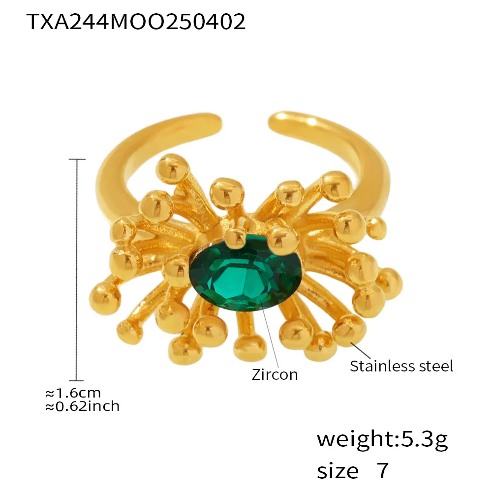 Wholesale Titanium Steel Electroplated Ferris Wheel Flower Stamen Inlaid Zircon Unisex Jewelry Set With Earrings And Rings - Image 6