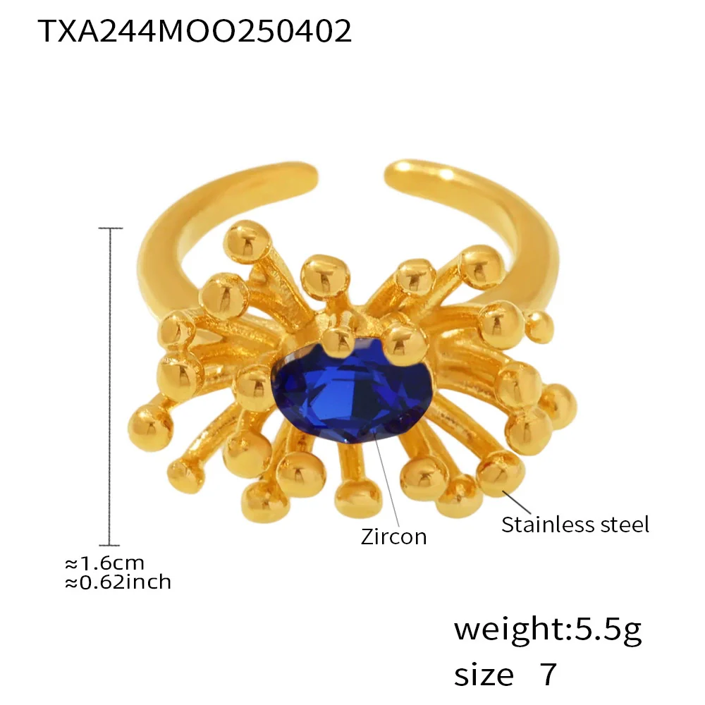 Wholesale Titanium Steel Electroplated Ferris Wheel Flower Stamen Inlaid Zircon Unisex Jewelry Set With Earrings And Rings - Image 8