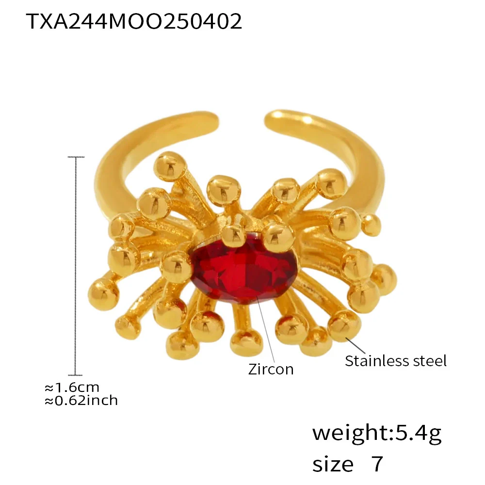 Wholesale Titanium Steel Electroplated Ferris Wheel Flower Stamen Inlaid Zircon Unisex Jewelry Set With Earrings And Rings - Image 9