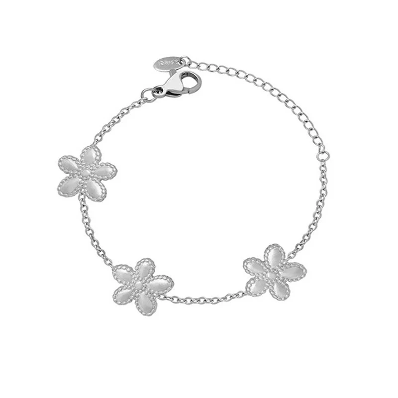Wholesale Titanium Steel Electroplated Geometric Daisy Necklace And Bracelet Jewelry Set For Women - Image 8
