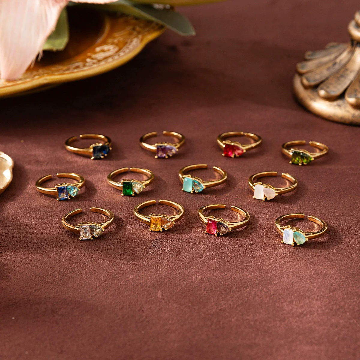 Wholesale Titanium Steel Electroplated Geometric Retro Unisex December Birthstone Ring With Color Preservation - Image 3