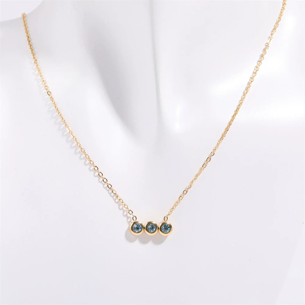 Wholesale Titanium Steel Electroplated Geometric Three Round Zircon Inlaid Birthday Stone Pendant Necklace For Women - Image 8