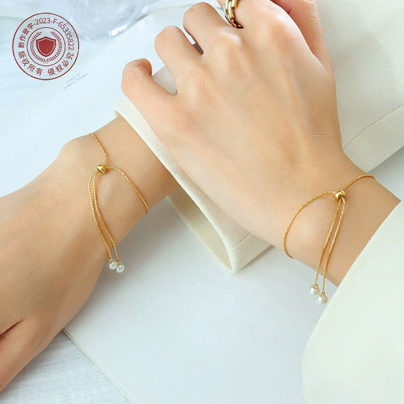 Wholesale Titanium Steel Electroplated Personality Vertical Square Chain Pullout Necklace And Bracelet Jewelry Set For Women - Image 2