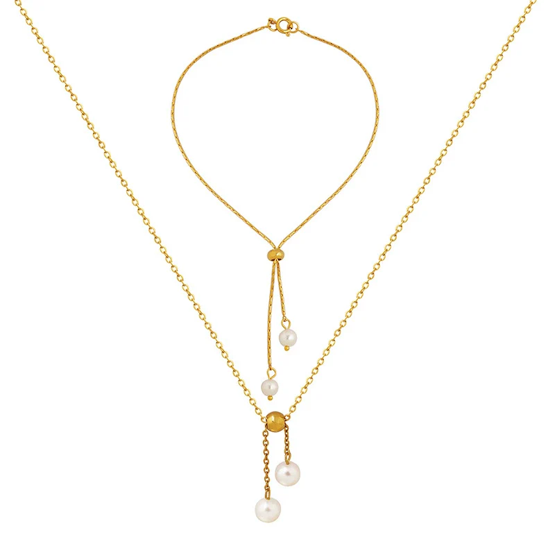 Wholesale Titanium Steel Electroplated Personality Vertical Square Chain Pullout Necklace And Bracelet Jewelry Set For Women - Image 4