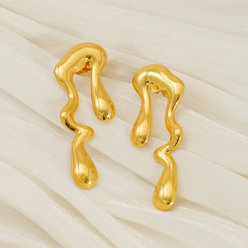 Wholesale 316L Stainless Steel Electroplated Wave Geometric Irregular Water Drop Shape Earrings - Image 4