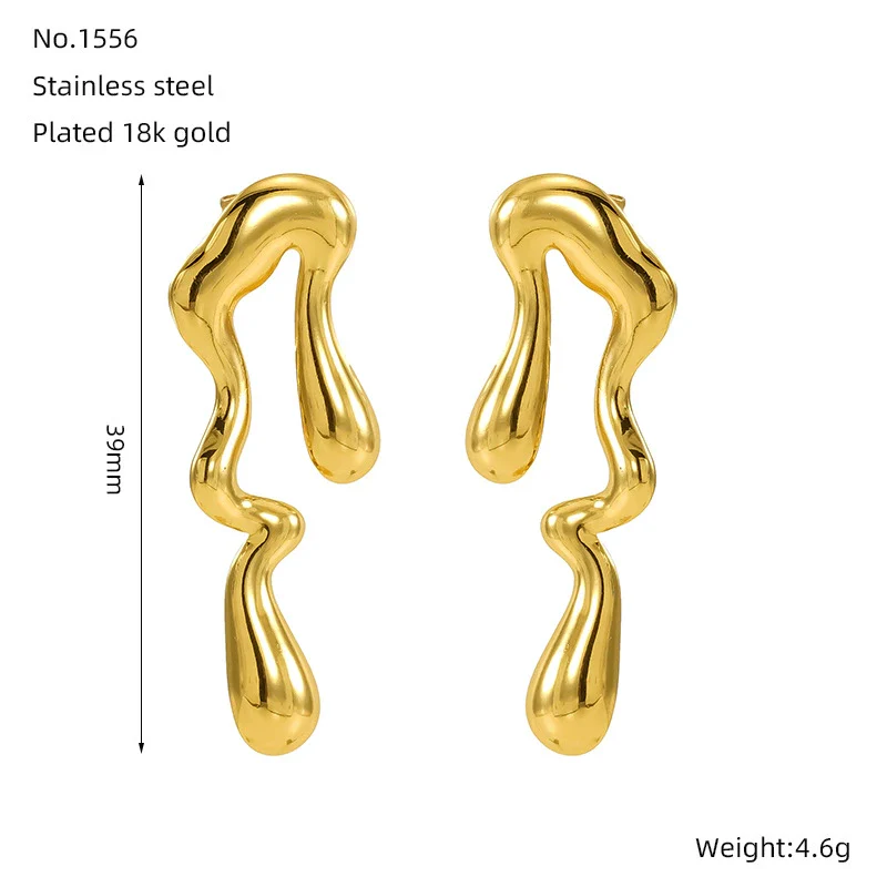 Wholesale 316L Stainless Steel Electroplated Wave Geometric Irregular Water Drop Shape Earrings - Image 6