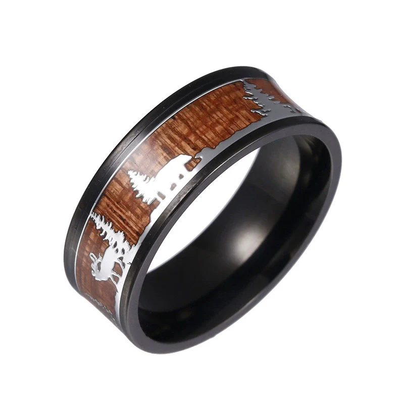 Wholesale Titanium Steel Elk Ring With Dripping Oil Treatment Unisex Animal Zodiac Design - Image 4