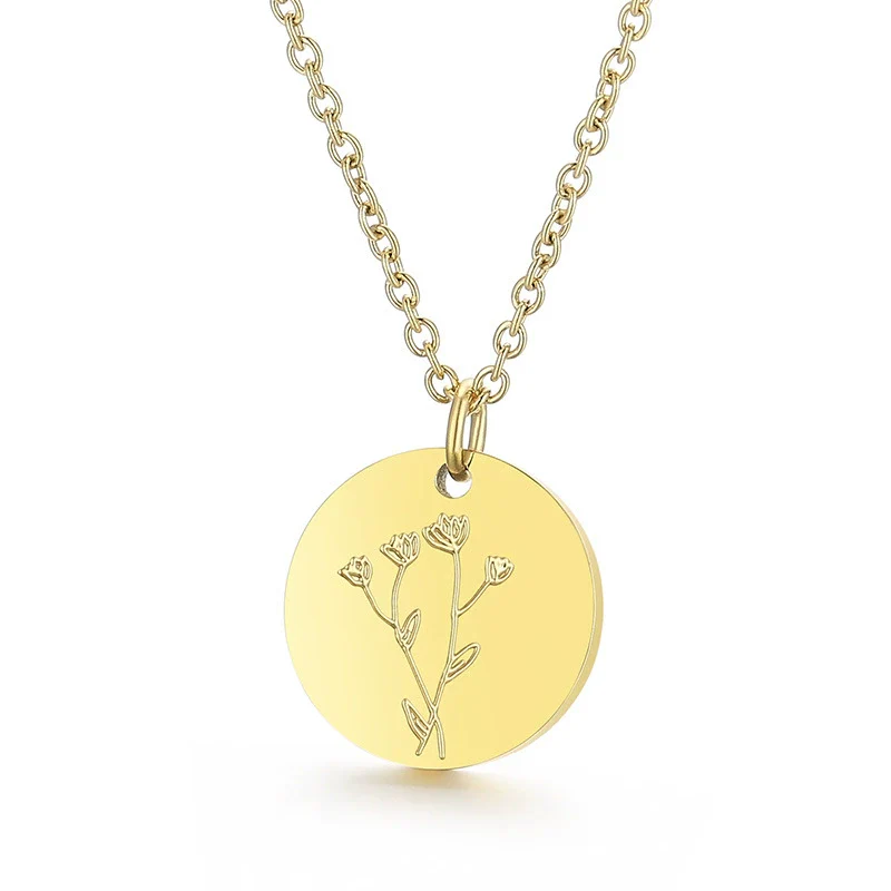 Wholesale Titanium Steel Flower Round Pendant Necklace Gold Inlaid Trendy Elegant - Image 12