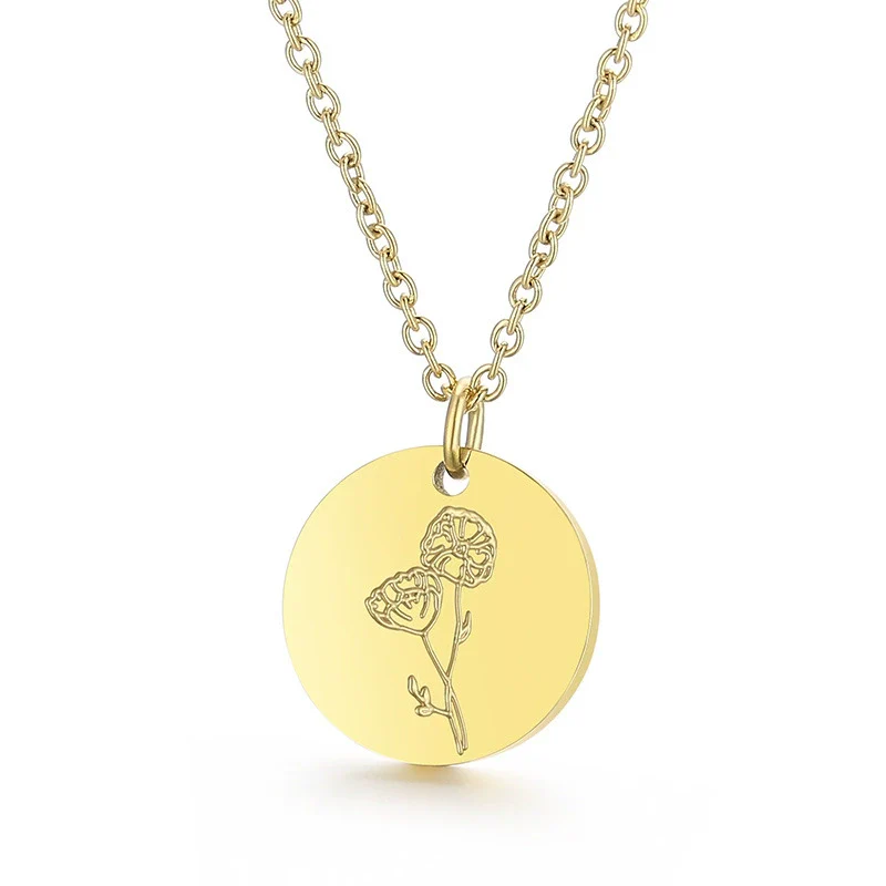 Wholesale Titanium Steel Flower Round Pendant Necklace Gold Inlaid Trendy Elegant - Image 13