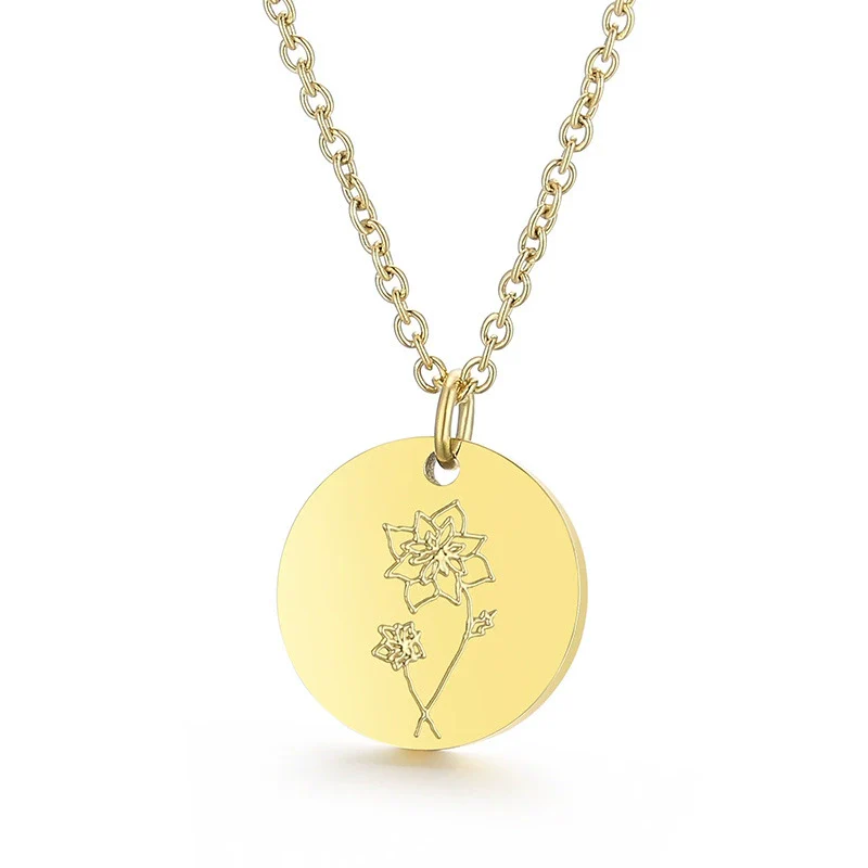 Wholesale Titanium Steel Flower Round Pendant Necklace Gold Inlaid Trendy Elegant - Image 17