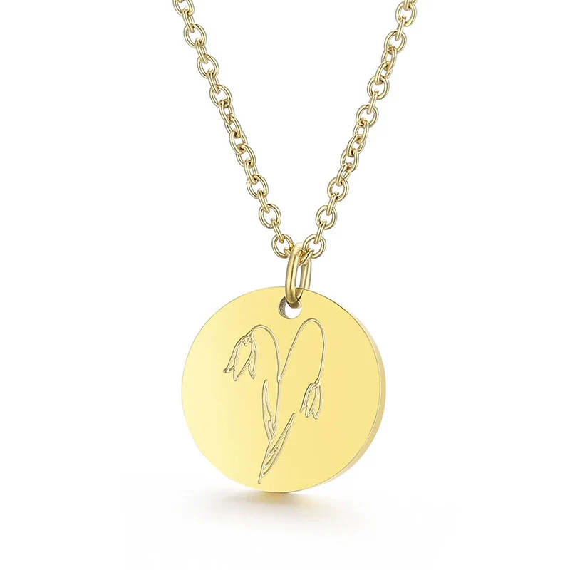 Wholesale Titanium Steel Flower Round Pendant Necklace Gold Inlaid Trendy Elegant - Image 6