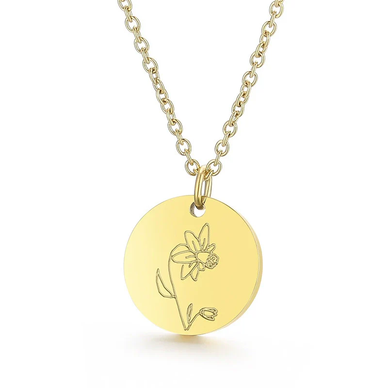 Wholesale Titanium Steel Flower Round Pendant Necklace Gold Inlaid Trendy Elegant - Image 8