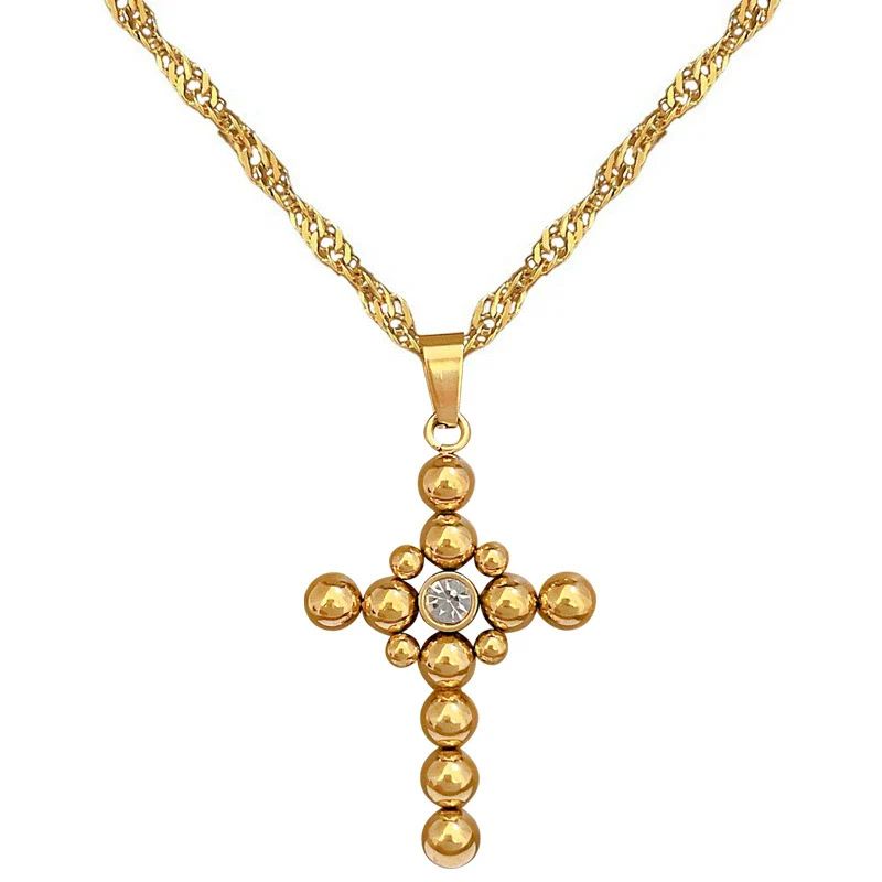 Wholesale Titanium Steel Geometric Cartoon Plant Flowers Electroplated Round Ball Cross Necklace Unisex - Image 5