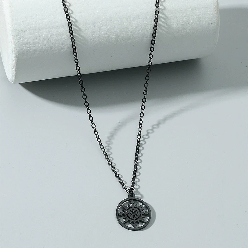 Wholesale Titanium Steel Geometric Compass Pendant Necklace Electroplated Unisex Fashion Accessory - Image 7