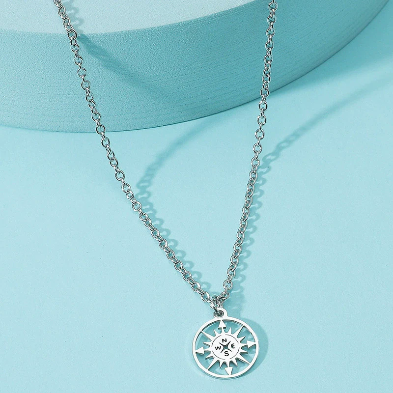 Wholesale Titanium Steel Geometric Compass Pendant Necklace Electroplated Unisex Fashion Accessory - Image 8