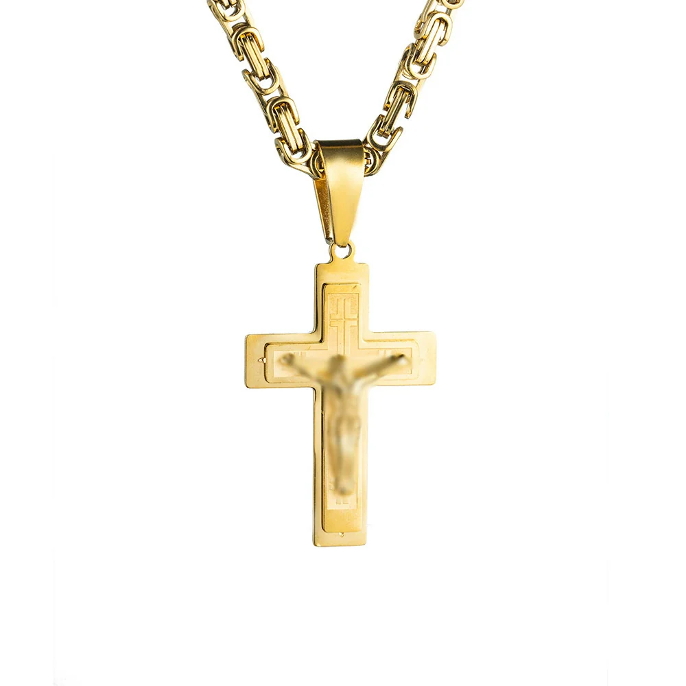 Wholesale Titanium Steel Geometric Cross Pendant Necklace With String Of Pearls Chain For Men Electroplated - Image 5