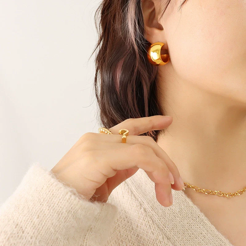 Wholesale Titanium Steel Geometric Cshaped Electroplated Earrings Female Jewelry Retro Niche Nonfading - Image 3