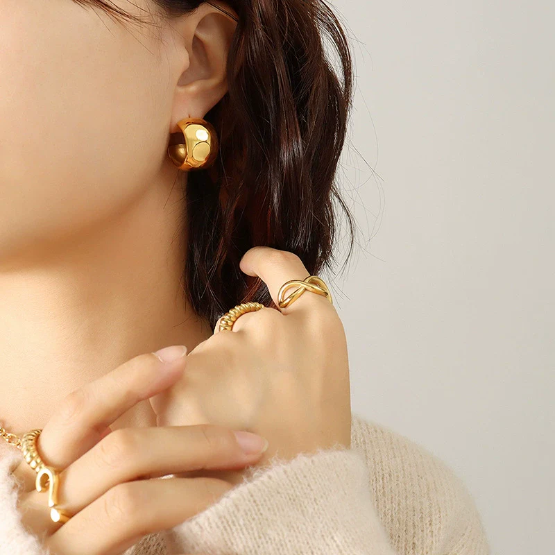 Wholesale Titanium Steel Geometric Cshaped Electroplated Earrings Female Jewelry Retro Niche Nonfading - Image 6