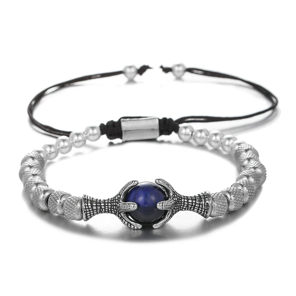 Wholesale Titanium Steel Geometric Dragon Claw Eagle Claw Woven Adjustable Unisex Bracelet With Tiger Eye Natural Stone