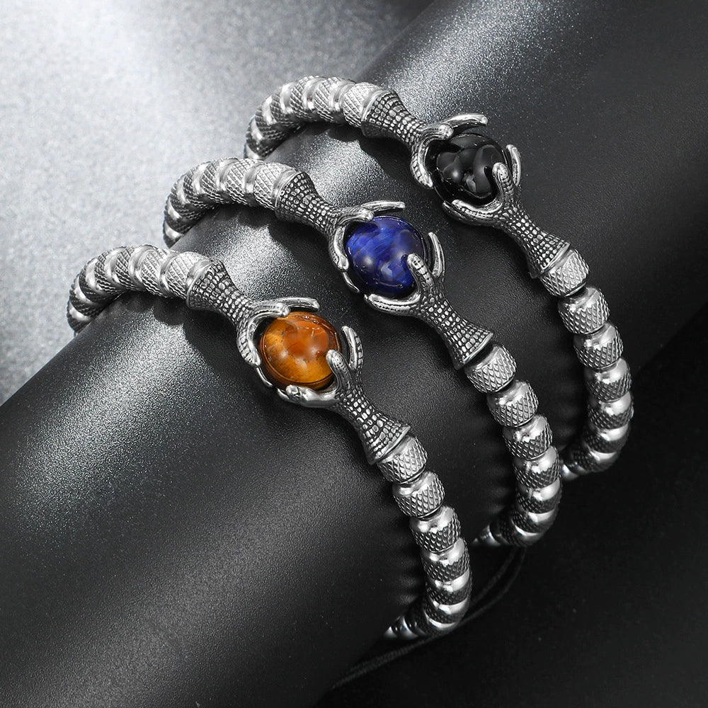 Wholesale Titanium Steel Geometric Dragon Claw Eagle Claw Woven Adjustable Unisex Bracelet With Tiger Eye Natural Stone - Image 2