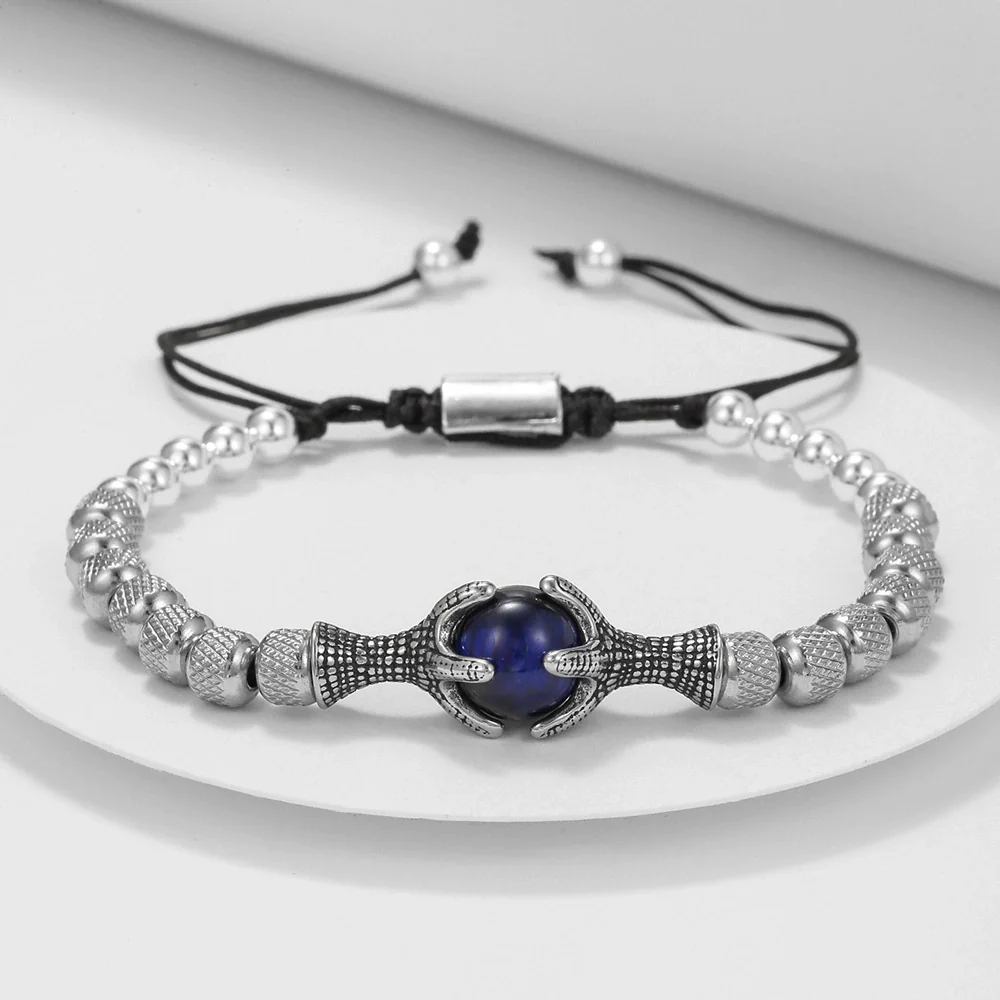 Wholesale Titanium Steel Geometric Dragon Claw Eagle Claw Woven Adjustable Unisex Bracelet With Tiger Eye Natural Stone - Image 3