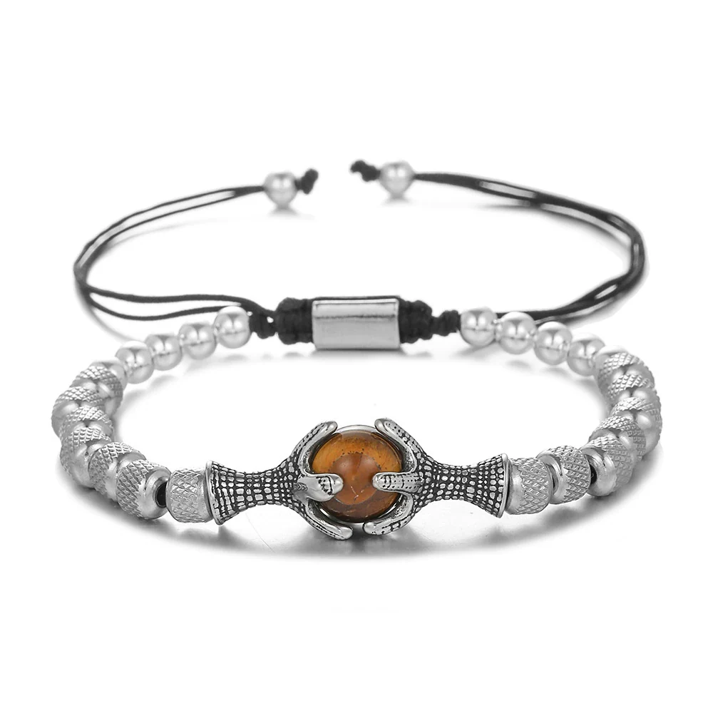 Wholesale Titanium Steel Geometric Dragon Claw Eagle Claw Woven Adjustable Unisex Bracelet With Tiger Eye Natural Stone - Image 4